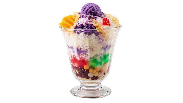 Halo-Halo Dessert with Ube Ice Cream on Transparent Background