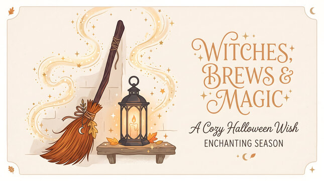 Elegant Halloween Greeting Card With Witch Theme.