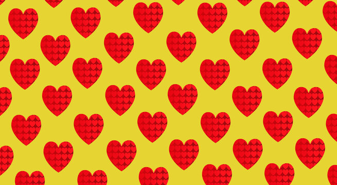 Motif R&eacute;p&eacute;titif de C&oelig;urs Rouges sur Fond Jaune JPG 4K Haute R&eacute;solution