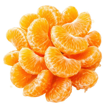 Mandarin Orange Segments Piled on a Transparent Background