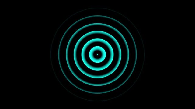 Radio waves animation on the black screen.Digital radio waves white circle diffusion animation on black background