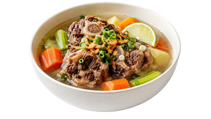 Fototapeta premium Oxtail Soup with Vegetables in a Bowl on Transparent Background