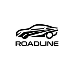 Obraz premium Modern car silhouette logo with integrated road line design