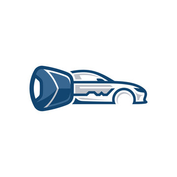 Minimalist car key and vehicle silhouette vector logo
