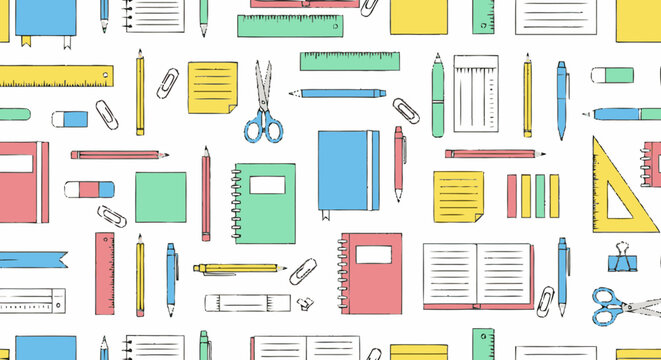 Hand-drawn flat graphic illustration featuring a seamless pattern of v