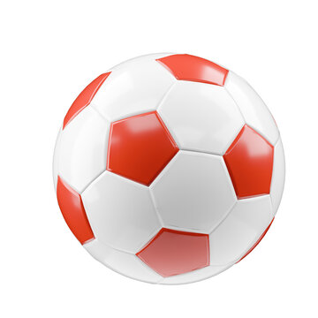Ballon de football classique brillant rouge et blanc, isol&eacute; sur fond transparent.