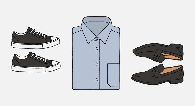 Hand-drawn flat graphic illustration featuring two black sneakers with