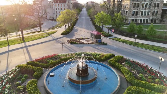 Aerial of KU Campus Along Jayhawk Boulevard at Sunrise Lawrence