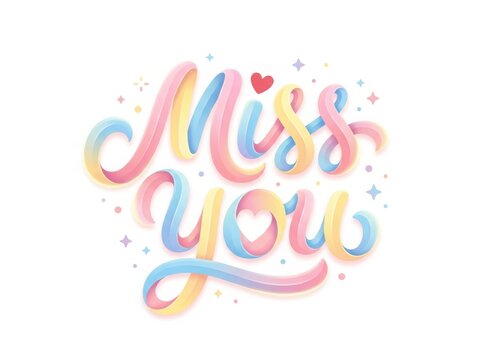 Colorful pastel typography with miss you text and heart symbols for greeting cards or social media posts