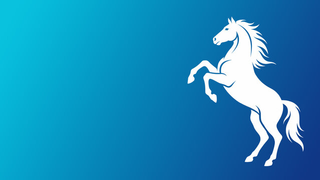 A majestic white silhouette of a rearing stallion placed against a vibrant blue gradient background with ample copy space for minimalist compositions.