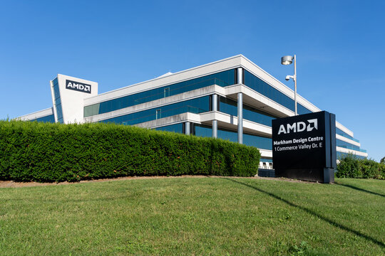 
Thornhill, Ontario, Canada - June 28, 2026: AMD Design Centre located on Commerce Valley Drive East in Thornhill, Ontario, Canada. Advanced Micro Devices, Inc. (AMD) is an American multinational semi