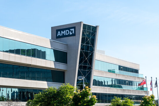 Thornhill, Ontario, Canada - June 28, 2026: AMD Design Centre located on Commerce Valley Drive East in Thornhill, Ontario, Canada. Advanced Micro Devices, Inc. (AMD) is an American multinational semic