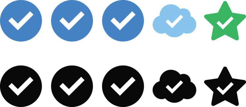 Check mark icon collection featuring verification approval confirmation success status symbols and user interface vector elements