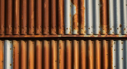 Obraz premium Weathered Corrugated Metal Panels with Rust and Patina.