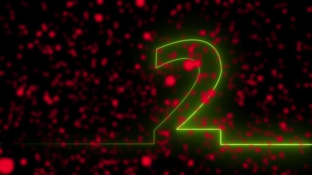 Futuristic Neon Yellow Number Two Glowing Line Animation with Dynamic Saber Effects and Sparkling Particle Snow Background