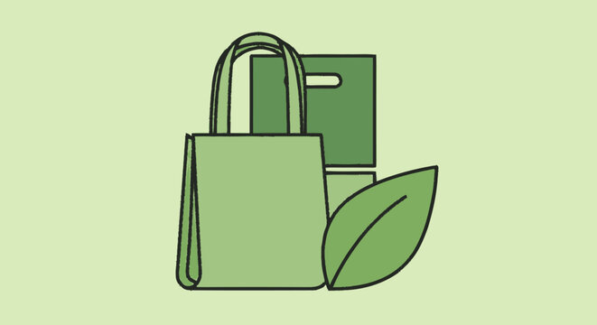 Hand-drawn flat graphic illustration of the right side of a green tote