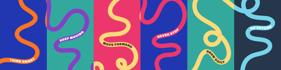Fototapeta premium Vibrant abstract poster with flowing shapes in warm colors featuring colorful, fluid wavy lines for a dynamic, modern feel, motivational design typography for creative wall art
