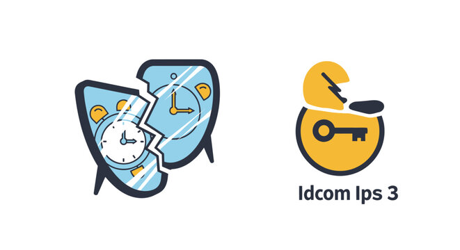 Broken Alarm Clock and Key Lock Icon Symbolizing Time Management Issues