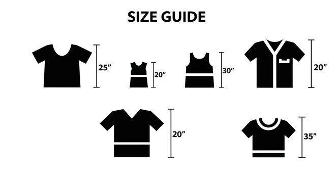 Clothing Size Guide Chart with T-Shirt Silhouettes and Measurements