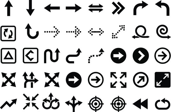 Arrow Icon Set Flat Vector Silhouette Directional Pointers and UI Web Design Elements