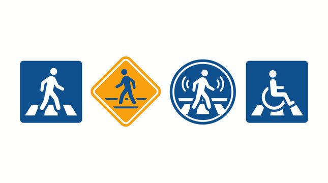 Vector Icons Set of pedestrian crossing and wheelchair accessibility road sign icons. EPS Editable