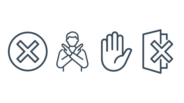 Vector Icons Set of prohibition and stop line icons representing rejection and restriction. EPS Editable
