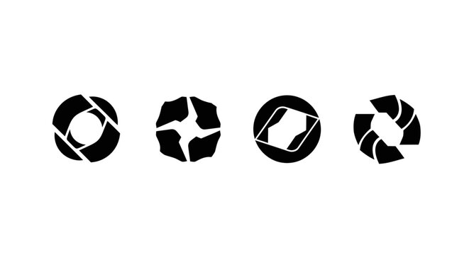 Abstract Aperture Icons Set, Camera Lens Diaphragm Symbols, Photography Concepts