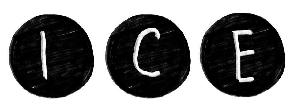 Ice cubes letters spelling word ice on black background isolated illustration
