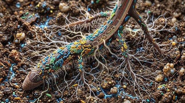 Microbiological imaging of the root system and soil bacteria.