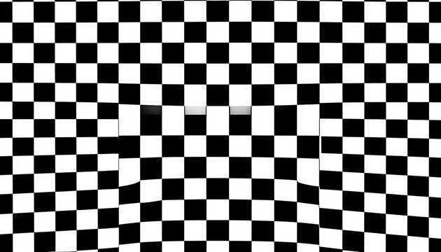 Black and white checkered pattern with a warping optical illusion effect, texture background for motion and depth