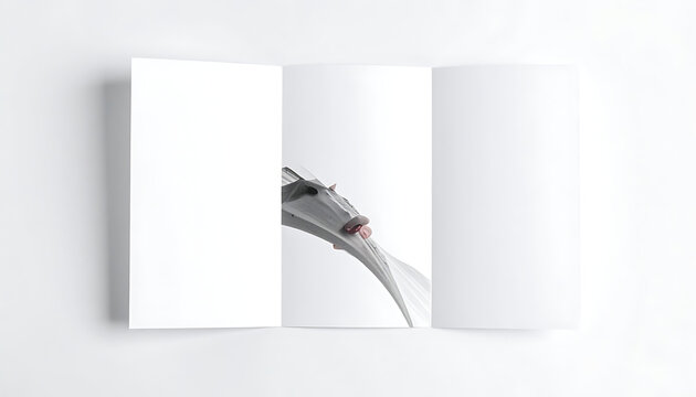 Blank tri-fold brochure mockup on neutral background, paper marketing material template