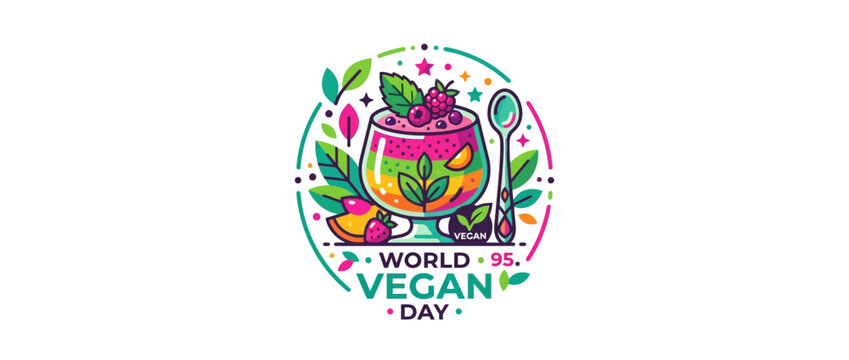 Healthy fruit smoothie bowl illustration for world vegan day celebration