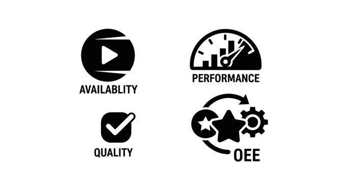 Industrial KPIs: Availability, Quality, Performance, OEE Icons