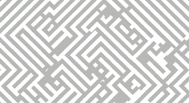 Seamless geometric maze pattern with grey interlocking lines on a white background. Modern abstract labyrinth design for background, wallpaper, and textile textures. Minimalist style.