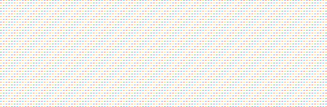 A seamless repeating pattern of small, colorful, slanted rectangular dashes arranged in horizontal rows against a clean white background