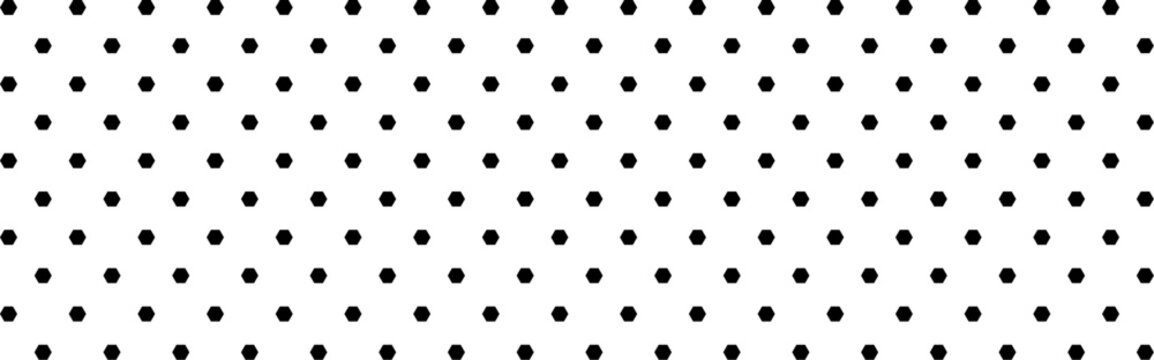 Seamless pattern of black hexagons on a white background, repeating geometric honeycomb grid texture for minimalist