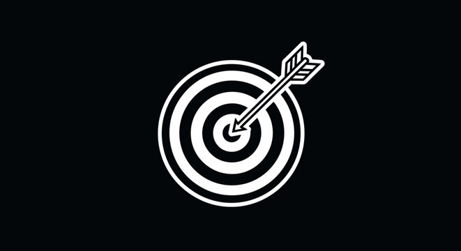 Target with Arrow Icon, Goal Achievement, Success, Accuracy, Strategy, Vector Graphic