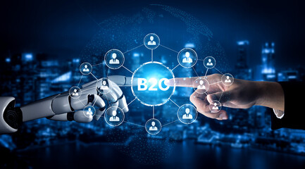 Fototapeta premium AI improves B2C models with smart delivery systems, customer engagement tools, and optimized digital retail strategies. Artificial intelligence spline