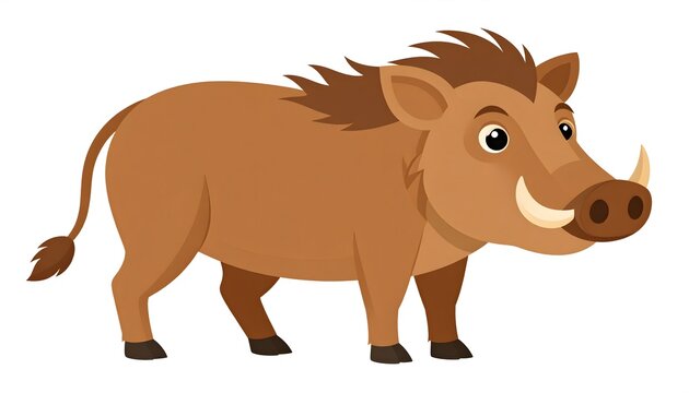 Cartoon Vector Warthog Illustration Isolated on White Background