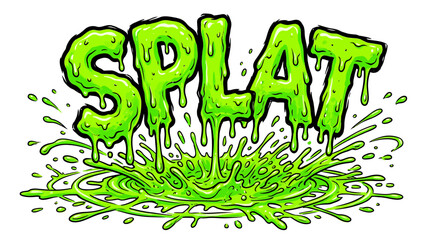 Fototapeta premium Splat Graphic: A vibrant, dripping green SPLAT graphic, suggesting a liquid explosion or impact, perfect for designs needing a dynamic and energetic visual.