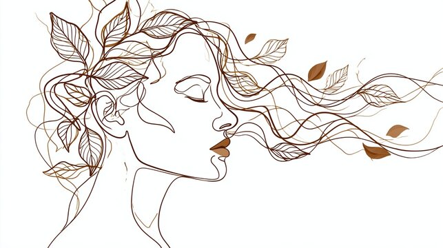 Minimalist line art portrait of a woman with floral elements representing fashion, beauty, and modern abstract design.