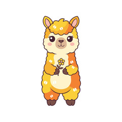 Obraz premium Cute cartoon alpaca holding a flower