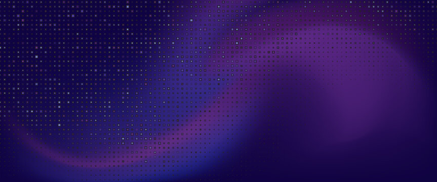 Purple abstract pixel texture bg video screen. Tv pattern background with square noise effect. Futuristic broadcast neon gradient banner for television. Modern vhs led static display element