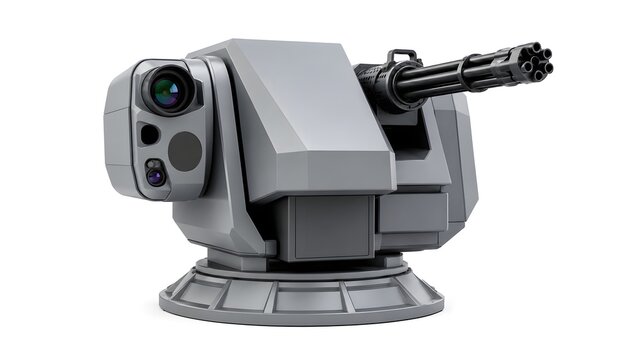 Compact Short-Range Air Defense Turret &ndash; Sleek Modern Military Equipment Studio Product Shot