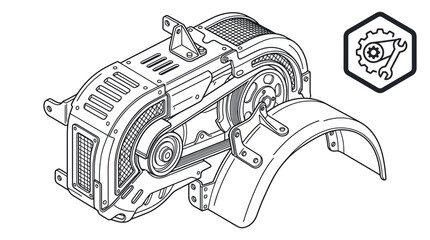 Obraz premium Belt drive system assembly with repair tool icon.