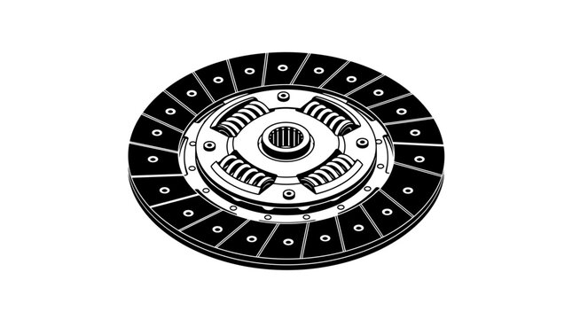 Automotive friction clutch disc technical line art illustration.