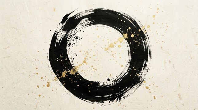 Traditional japanese enso circle painted with ink on textured paper japanese painting meditation
