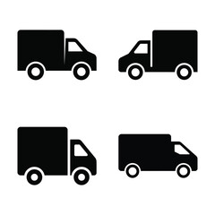 Fototapeta premium Set of delivery truck icons featuring different box vehicle designs for logistics cargo.