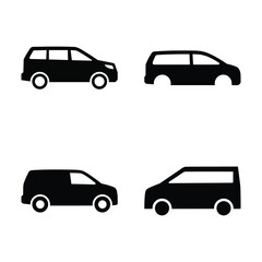 Fototapeta premium Collection of black van and minivan vehicle icons isolated on white background for design.