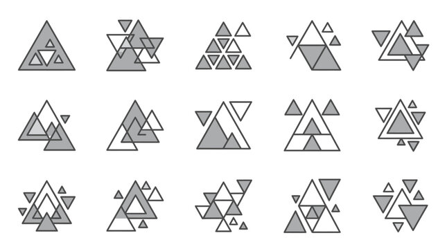 Abstract triangular logos with grey shading and outlines.